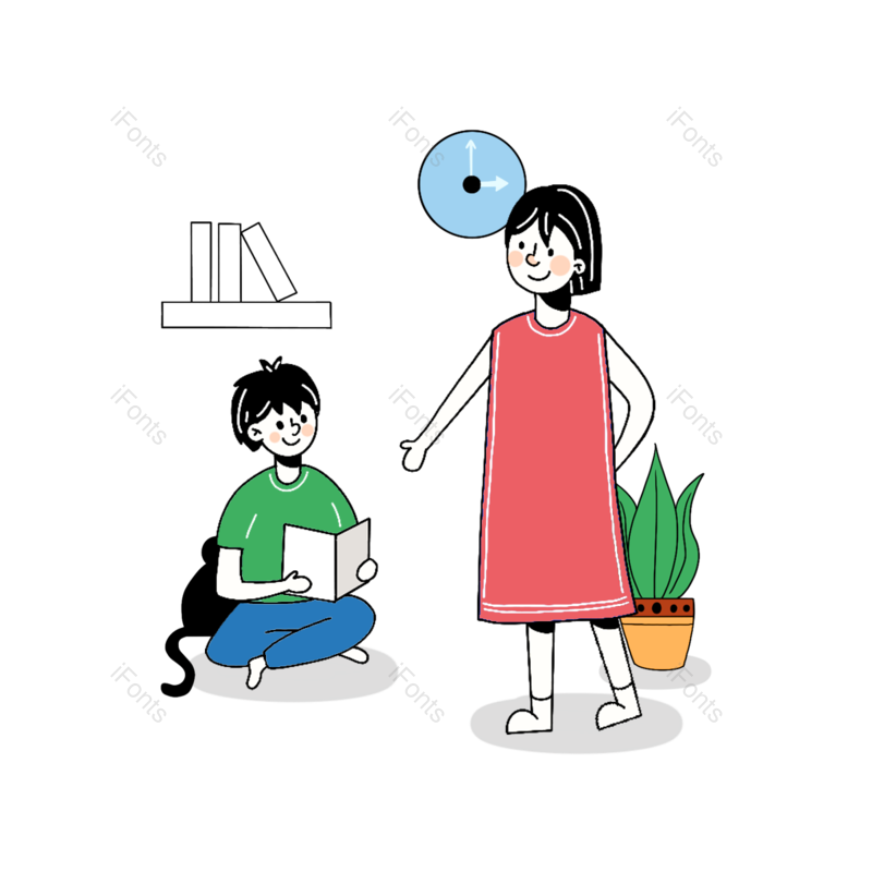 线条图片,卡通元素,家庭PNG,读书免抠素材