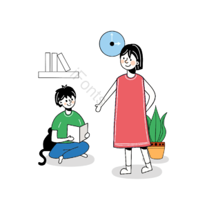 读书 西裤 粉色 短袖 线条 亲子 植物 家庭