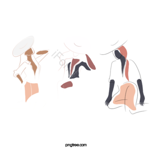 时尚 抽象 线条 女人 手绘 卡通 插画 帽子