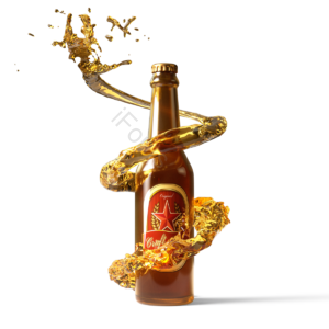 螺旋 啤酒瓶 液体 玻璃瓶 玻璃质感 棕色 飞溅 橙色