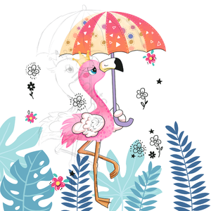 手绘 卡通 鲜花 热带雨林 热带 火烈鸟 热带植物 漫步