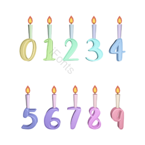 寿辰 数字的 蜡烛 可爱 波点 动画片 字体 蛋糕装饰