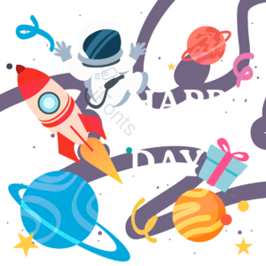 卡通 漂浮 星球 宇航员 男孩 生日 快乐 立体