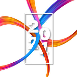 新年快乐 渐变 立体感 2021 艺术感 线条 霓虹 矩形边框