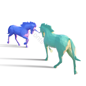 独角马 低多边形 3d 立体 清新一片 渐变色 绿色 蓝色