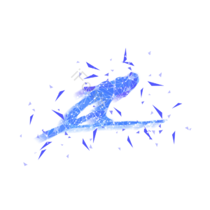 低多边形 蓝色 科技 抽象 线条 剪影 运动员 滑雪
