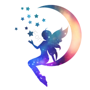 的梦 蓝色 星空星河星球 精灵 仙女 可爱 手绘竽 月亮