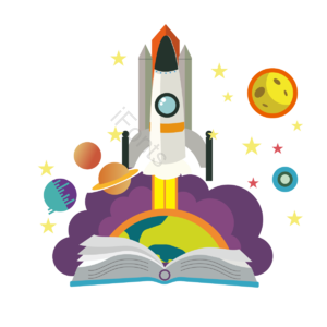 教育 卡通 手绘 学习 读书 太空 星球 网络