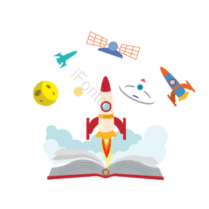 书本 教育 卡通 手绘 学习 读书 太空 星球
