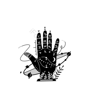 卡通 手绘 手 植物 黑色 星座 月亮 星星
