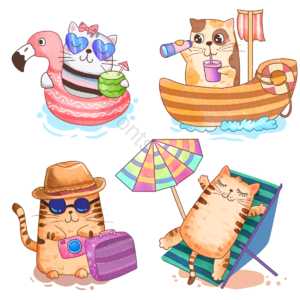 手绘 卡通 猫咪 猫 火烈鸟 船 旅行 渡假