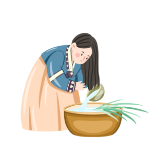 端午祭 洗发 女性 菖蒲汤 彩色 卡通 民俗 传统