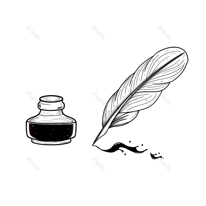 线条图片,墨水元素,线性PNG,羽毛免抠素材