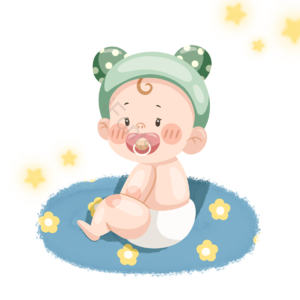 婴儿 帽子 纸尿裤 奶嘴 黄色 星星 手绘 简约