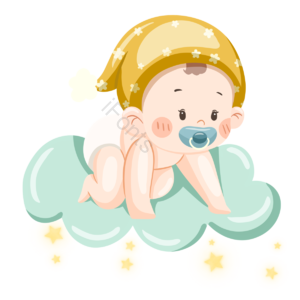 婴儿 奶嘴 纸尿裤 帽子 云朵 蓝色 简约 清新