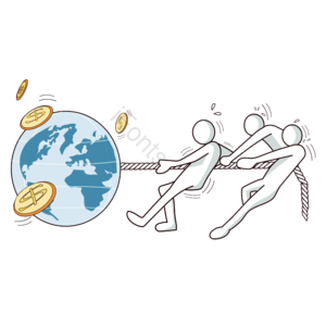 简约风时尚 线性风格 团队 拔河比赛 地球 钱币铜钱 绳子 全球经济