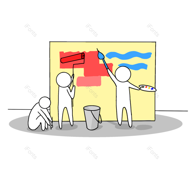 合作图片,画画元素,线性PNG,团队免抠素材