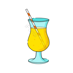 手绘 卡通 透明 玻璃杯 黄色 果汁 插画 果真