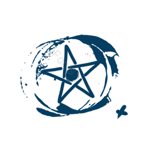 蓝色 手绘 五角星 五角形 线描 插画 卡通 可爱