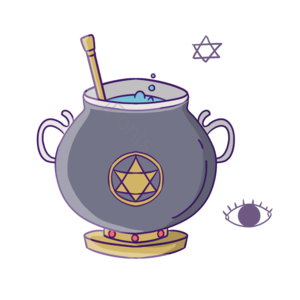 手绘 卡通 魔法器具 金属 魔法 锅 熬制钥匙 六芒星阵
