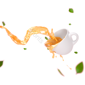 果汁 橙汁 橙色 茶 杯子 倾倒 流淌 叶子