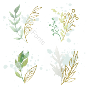 插画 元素 树叶 叶子 绿色 植物 金色 喷溅