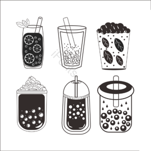 珍珠奶茶 时尚饮品 有营养的 柠檬片 奶茶 黑色 吸管 塑料杯