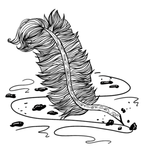 手绘 弯曲 羽毛笔 墨水 黑色 手写 字迹 笔杆