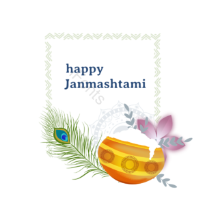 janmashtam i小清新风格 画框 插画 长笛 孔雀 羽毛 罐子花朵
