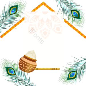 蓝色 孔雀 羽毛 边框 插画 janmashtami 长笛 管子