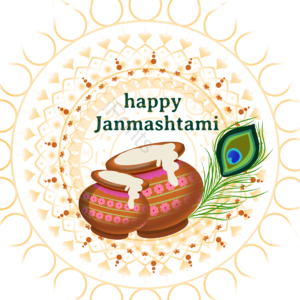 janmashtami 长笛 孔雀 花纹 线框 圆形 底纹 陶罐
