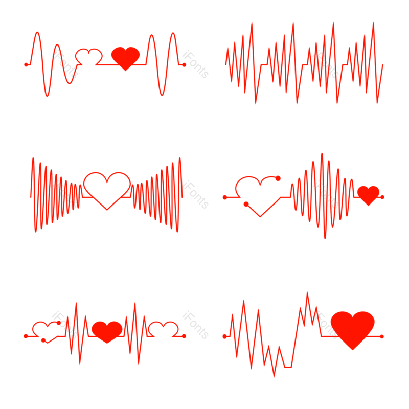 曲线图片,折线元素,心形PNG,医疗免抠素材