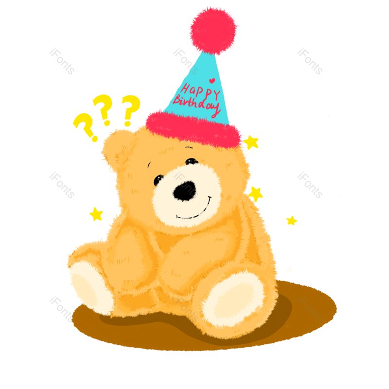 泰迪熊图片,星星元素,生日帽PNG,手绘免抠素材