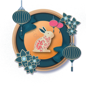 兔子 祥云 纸灯笼 圆月 节日 中国节日 花朵 剪纸风格