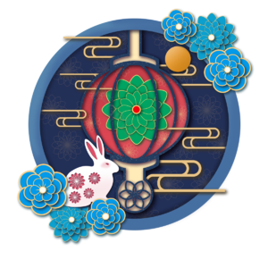 纸灯笼 圆月 节日 中国节日 花朵 剪纸风格 兔子 祥云