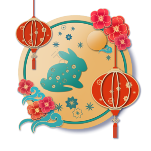 祥云 纸灯笼 圆月 节日 中国节日 花朵 剪纸风格 兔子