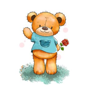 手绘 可爱 卡通 泰迪熊 棕色 开心 玫瑰花 生日