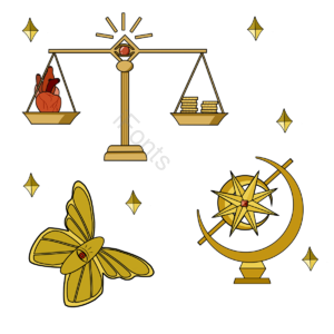 塔罗 神秘 蝴蝶 天平 心脏 眼睛 星星 金币